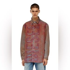 DIESEL D Simply Over Shirt Jacket Red Blue Denim Shacket Distressed Small Unidex